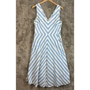 Kate Spade New York Deck Stripe Midi Dress Sleeveless Blue White Women's 14 NWT